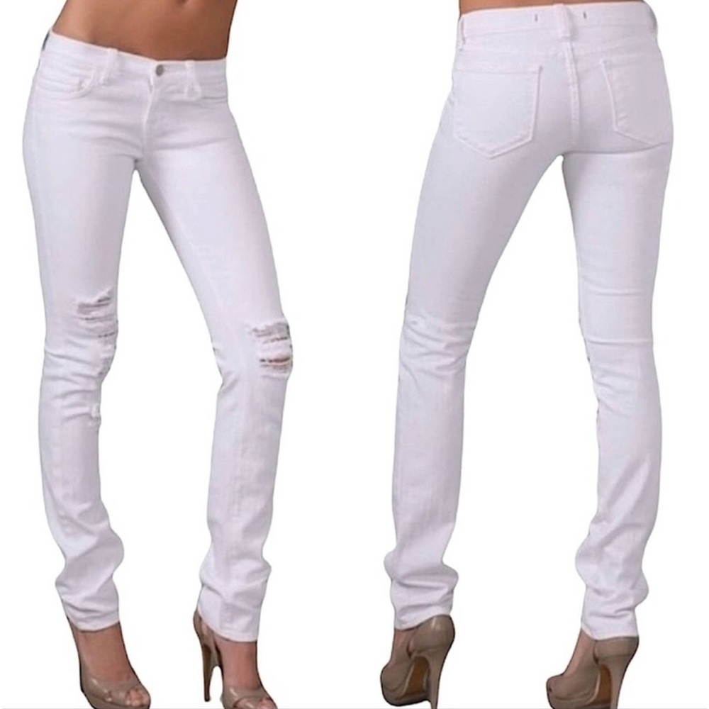 J Brand Low Rise Pencil Leg Torn White Jean